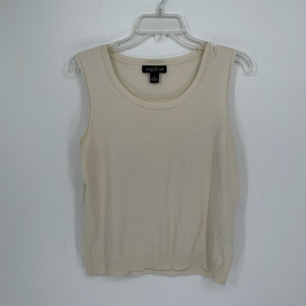 August Silk Women's Cream Silk Blend Sleeveless Sweater Knit Shell Top Size XL